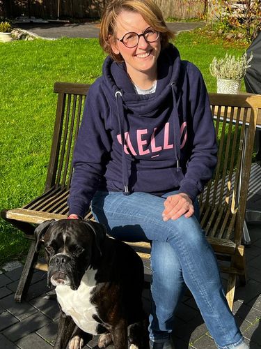 Customer photo review of Navy Pink Hello Cowl Neck Hoodie