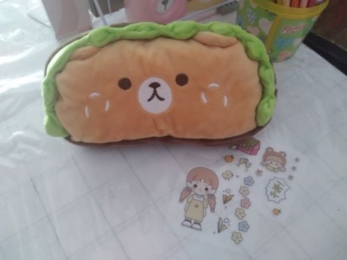 Customer photo review of Plush Hamburger Buddy Pencil Case