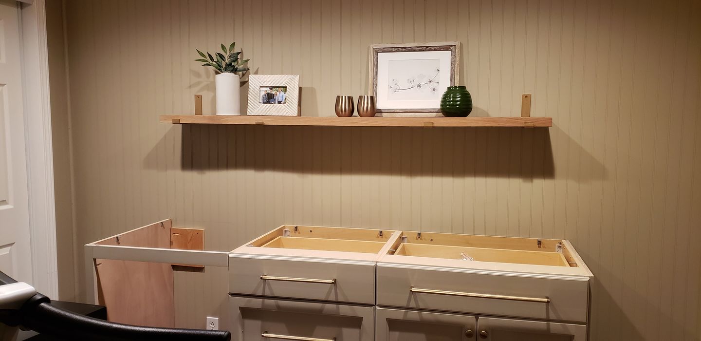 Customer photo review of White Oak Shelves with Brackets