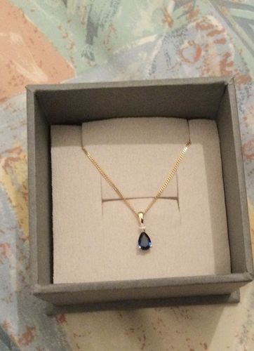Customer photo review of Created Sapphire & Diamond Drop Pendant in 9ct Yellow Gold