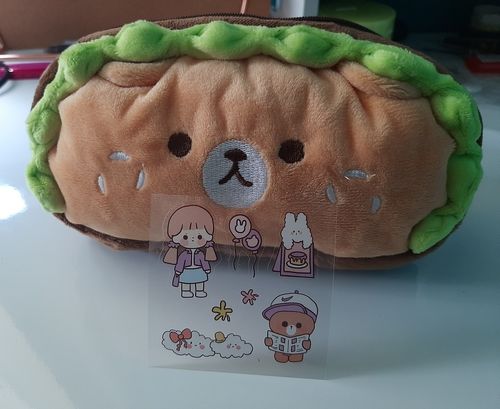 Customer photo review of Plush Hamburger Buddy Pencil Case