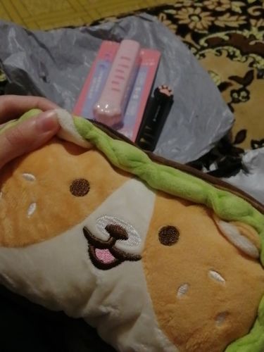 Customer photo review of Plush Hamburger Buddy Pencil Case