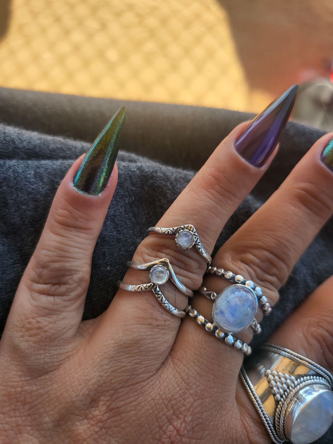 Customer photo review of Triple Chevron Boho Ring with Moonstone Sterling Silver