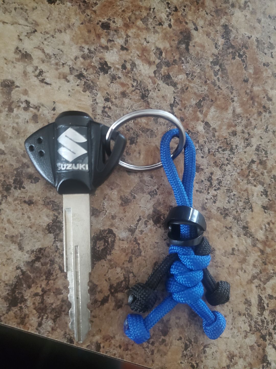 Customer photo review of Black Blue Biker Buddy Paracord Keychain