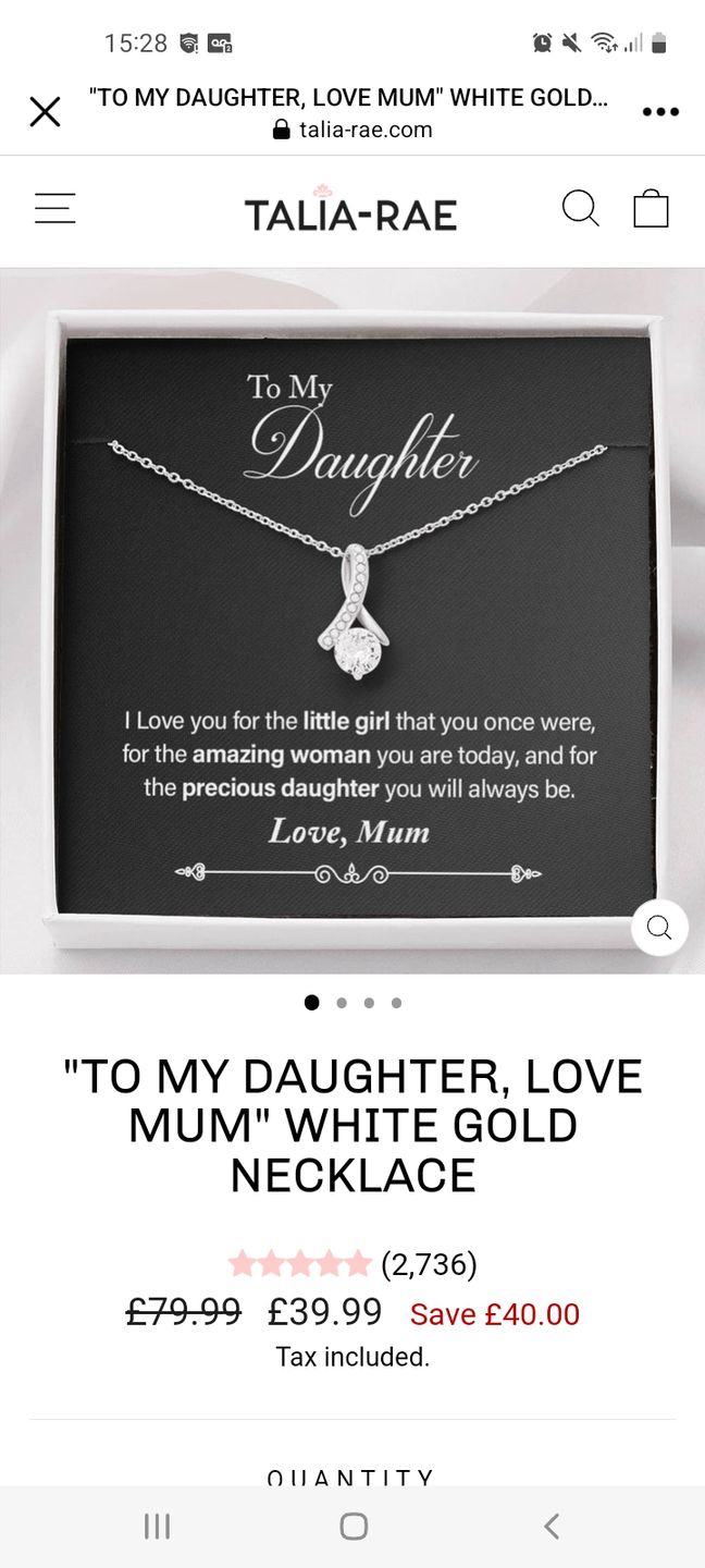 Customer photo review of "TO MY DAUGHTER, LOVE MUM" WHITE GOLD NECKLACE