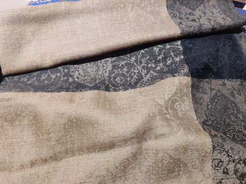 Customer photo review of Pashtush Woven Mens Fine Wool Stole, Jacquard Weave, Muffler, Warm Cashmere Feel Light Beige
