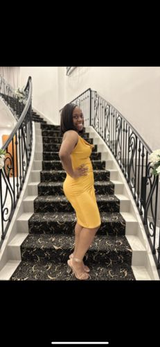 Customer photo review of Nia Cowl Neck Cocktail Dress (Mustard)
