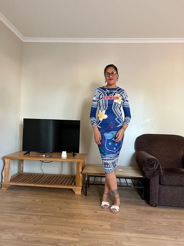 Customer photo review of (Custom Personalised) Samoa Long Sleeves Dress Samoan Plumeria Flowers Mix Polynesian Pattern Ver.01 LT14