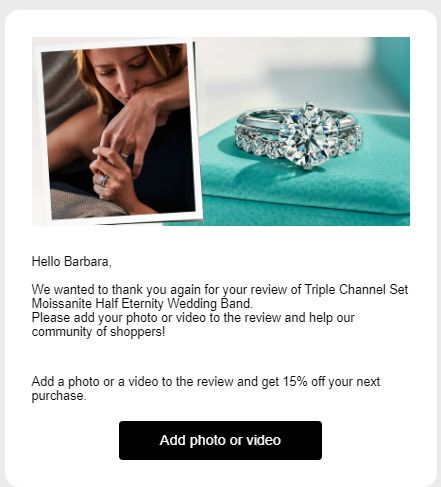 Customer photo review of Triple Channel Set Moissanite Half Eternity Wedding Band
