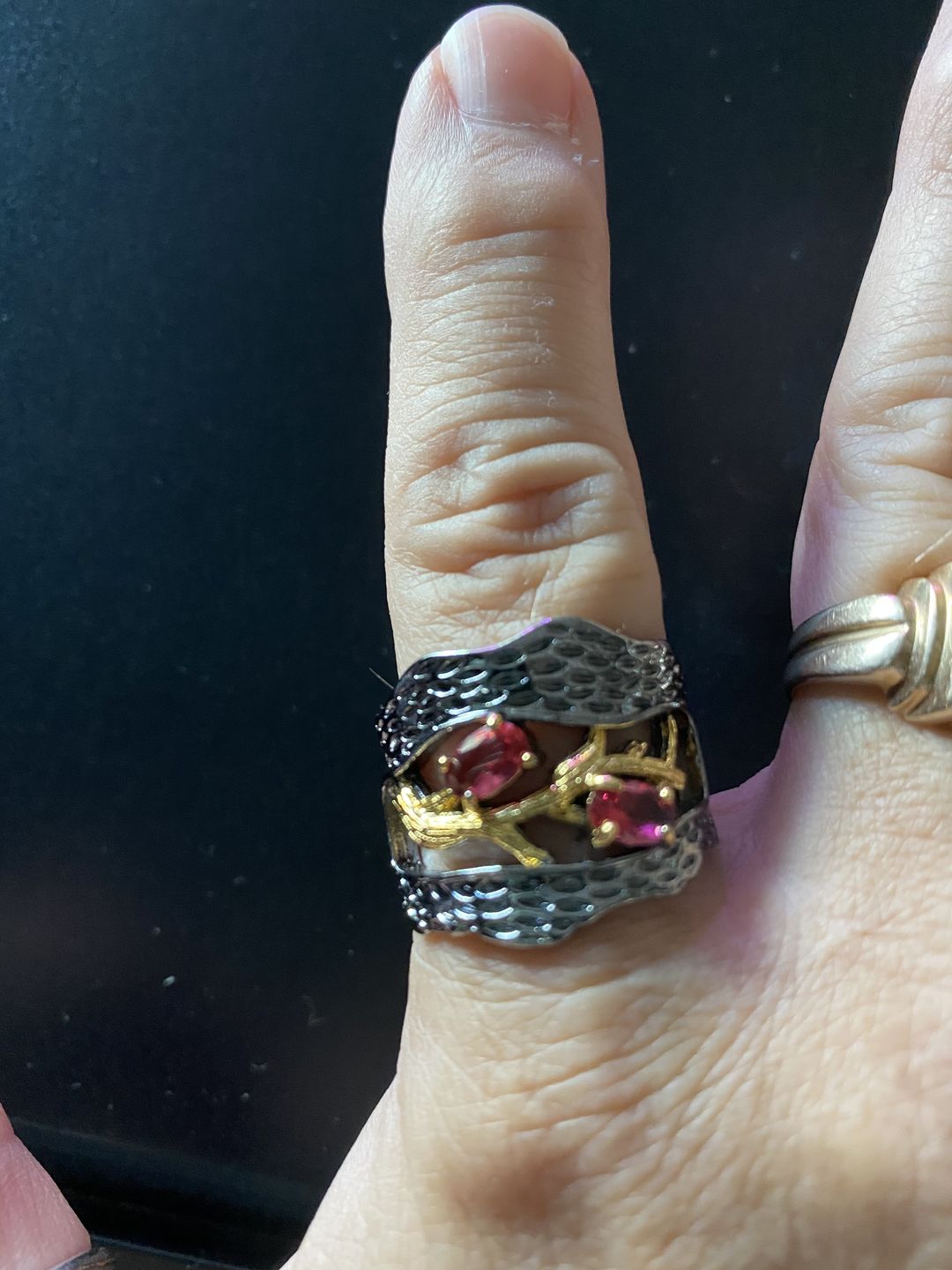 Customer photo review of Retro Red Garnet Ring
