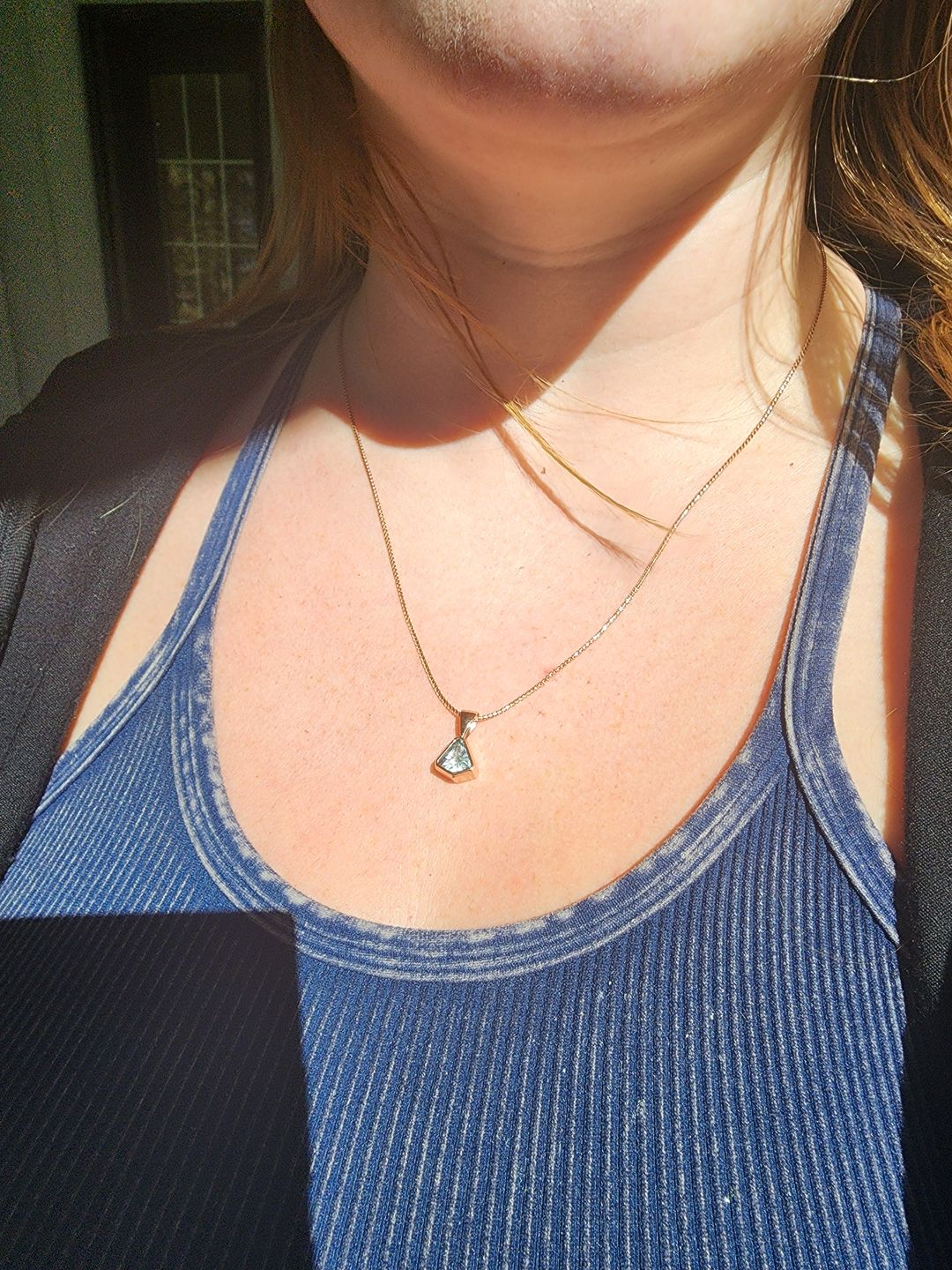 Customer photo review of Custom Listing for Airiel - Umba Sapphire Shield Bezel Pendant