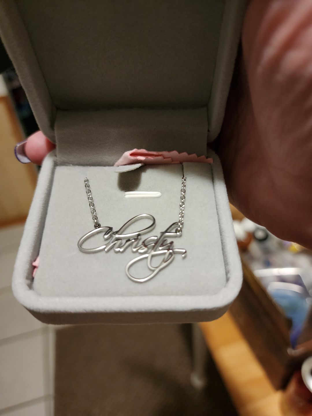 Customer photo review of Script Name Necklace