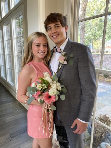 Customer photo review of White Black Peach Feather Bow Tie and Lapel Pin set