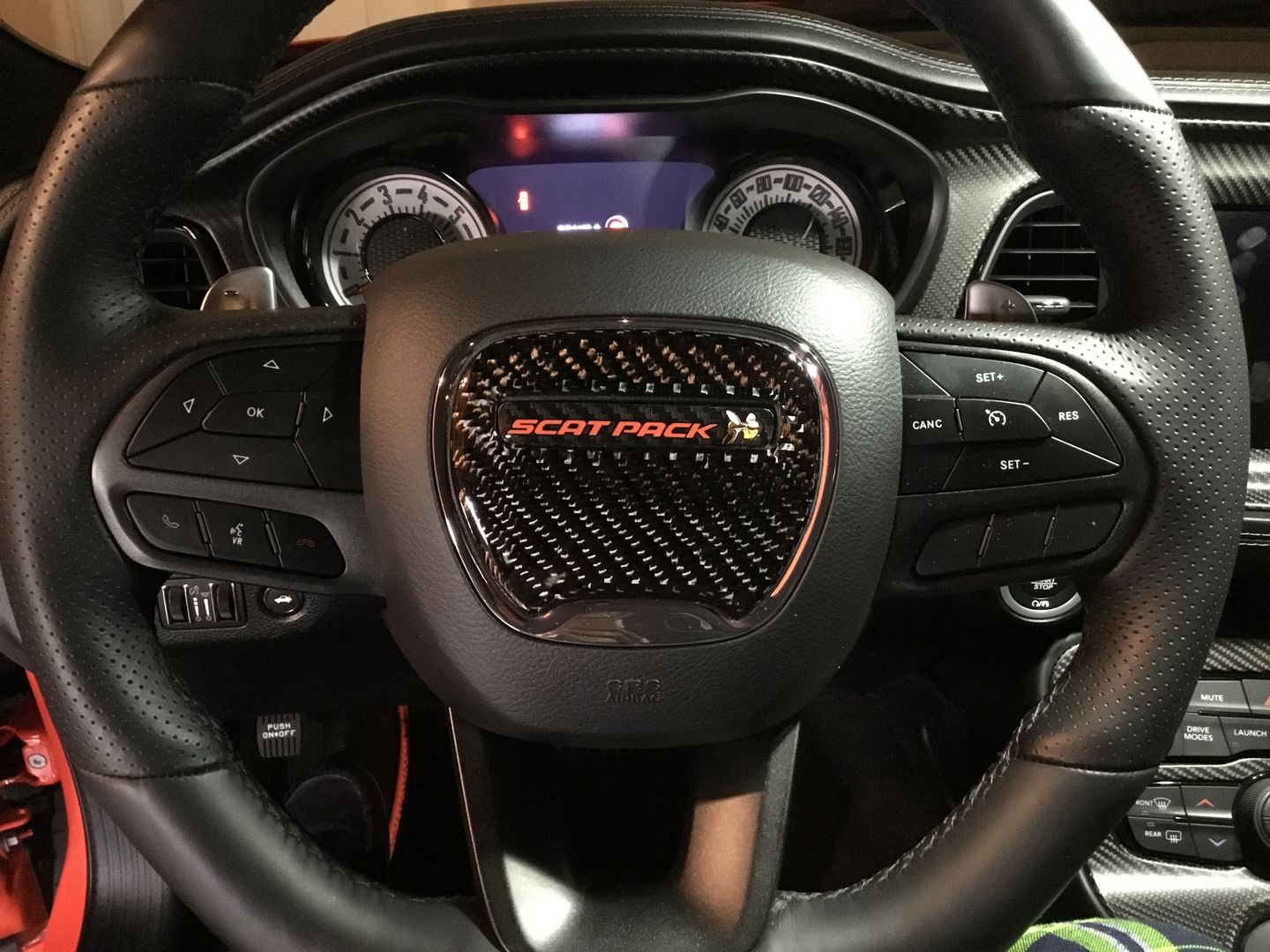 Customer photo review of Carbonaddons Real Carbon Fiber Steering Wheel Center Piece Overlay for Dodge Challenger 2015-2022
