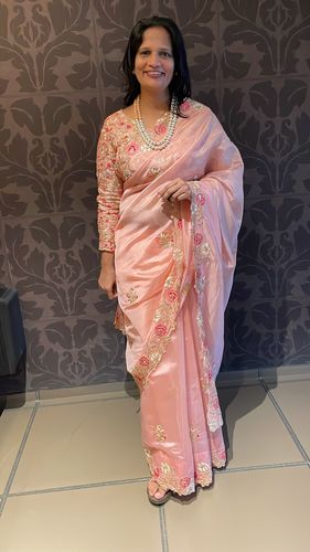 Customer photo review of Peach Pink Organza Designer Saree