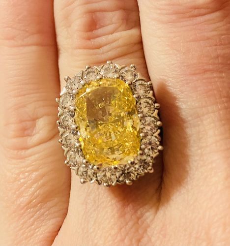 Customer photo review of Halo Yellow Cushion CZ Ring in Sterling Silver