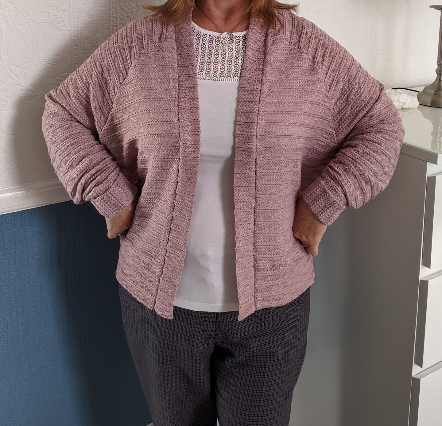 Customer photo review of Dusky Pink Light Weight Cable Knit Fabric