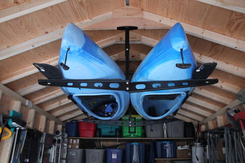 Customer photo review of Kayak Ceiling Mounted Storage Rack