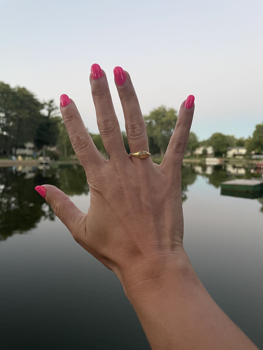 Customer photo review of Golden Oval Ring with Cremation Ashes