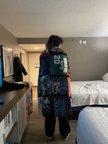 T-shirt quilt with travel, events themes by Alicia from NY