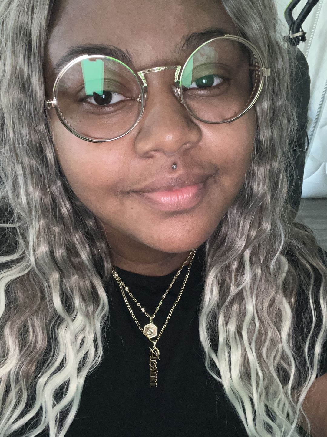 Customer photo review of Vertical Gothic Name Necklace w/ Cuban Chain