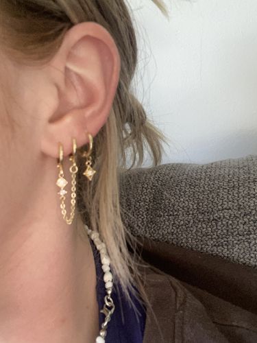 Customer photo review of Temperance White Zircon Huggie Chain Earring
