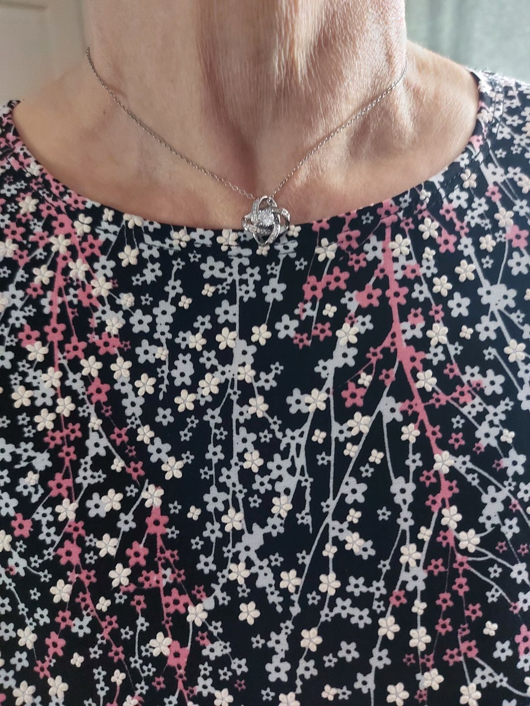 Customer photo review of To My Wonderful Wife Silver Love knot necklace