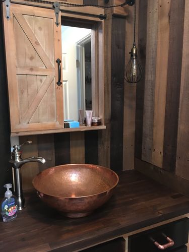 Customer photo review of Engraved Moroccan Copper Vessel Sink ISS09 - Moroccan bathroom sink