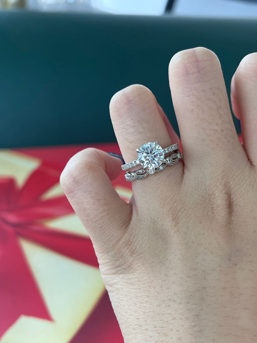 Customer photo review of Louily Sterling Silver Vintage Leaf & Vine Art Deco Wedding Band