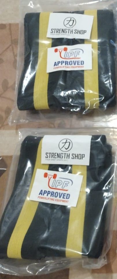 Customer photo review of Strength Shop Super Stiff Wrist Wraps - Black/Yellow - IPF Approved