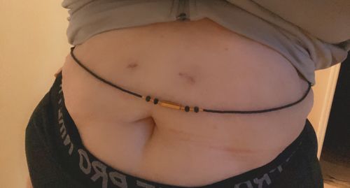 Customer photo review of Extended Length 60 Inch Gold Goddess Tie On Waist Beads