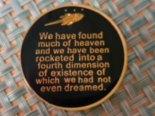 Customer photo review of 1 to 40 Year Rocketed to 4th Dimension Specialty AA Recovery Medallion - Tri-Plated Chip/Coin - Blue