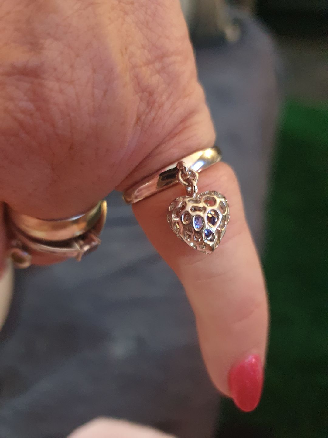 Customer photo review of Angel Heart Charm Ring with Tanzanite
