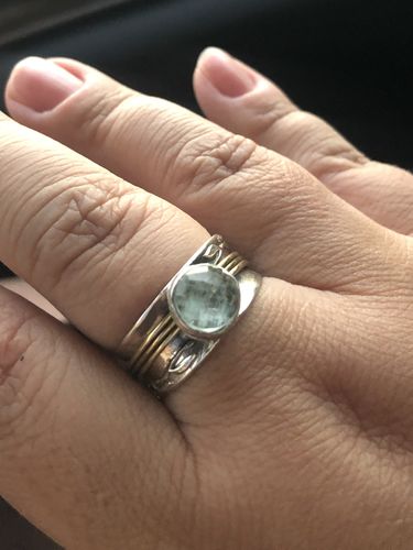 Customer photo review of Aquamarine Spinner Ring Inspired by Nature Sterling Silver