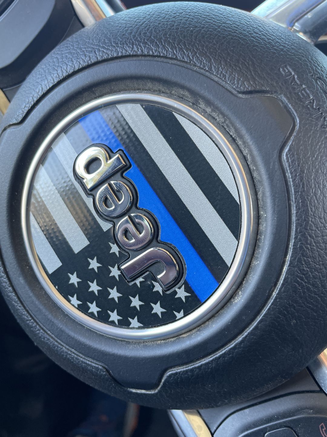 Customer photo review of First Responder Flag Steering Wheel Decal for Jeep