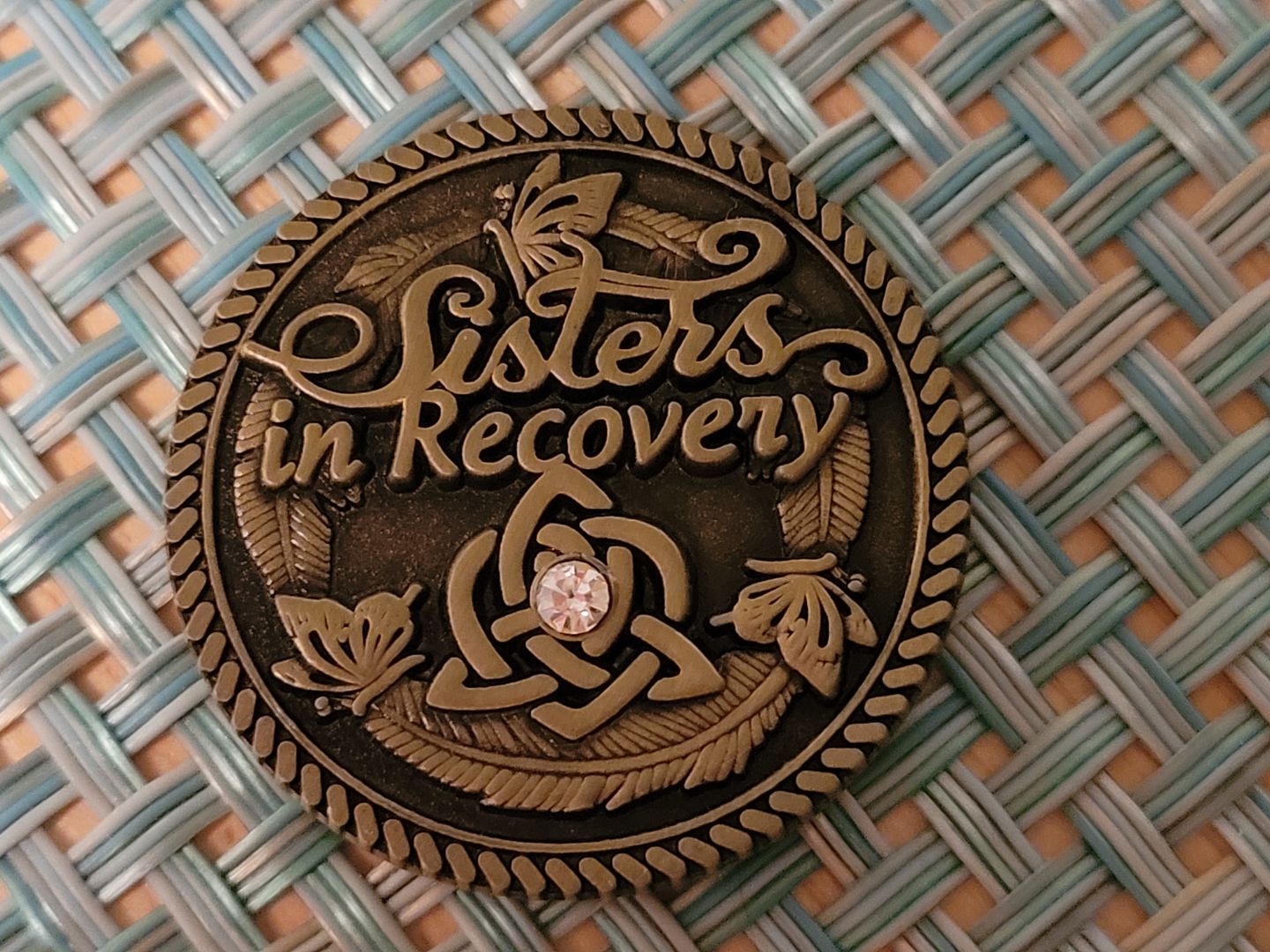 Customer photo review of Sisters in Recovery Specialty AA/NA Medallion - Bronze with Crystal