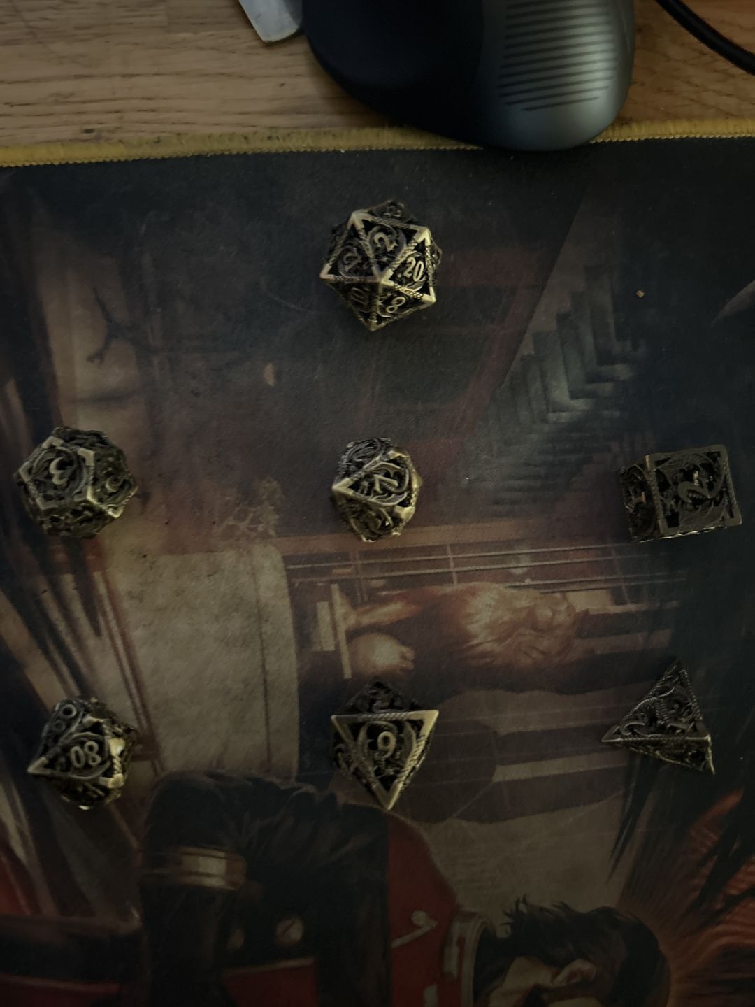 Customer photo review of URWizards D&D Hollowed Metal Dice Set Dragon Grey