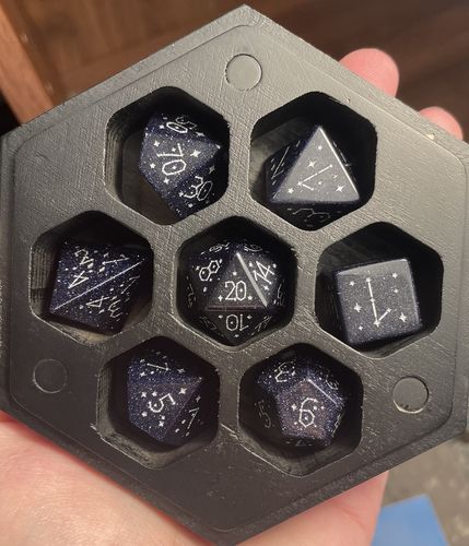 Customer photo review of Blue Sandstone Gemstone DnD Dice Set Constellation Motif