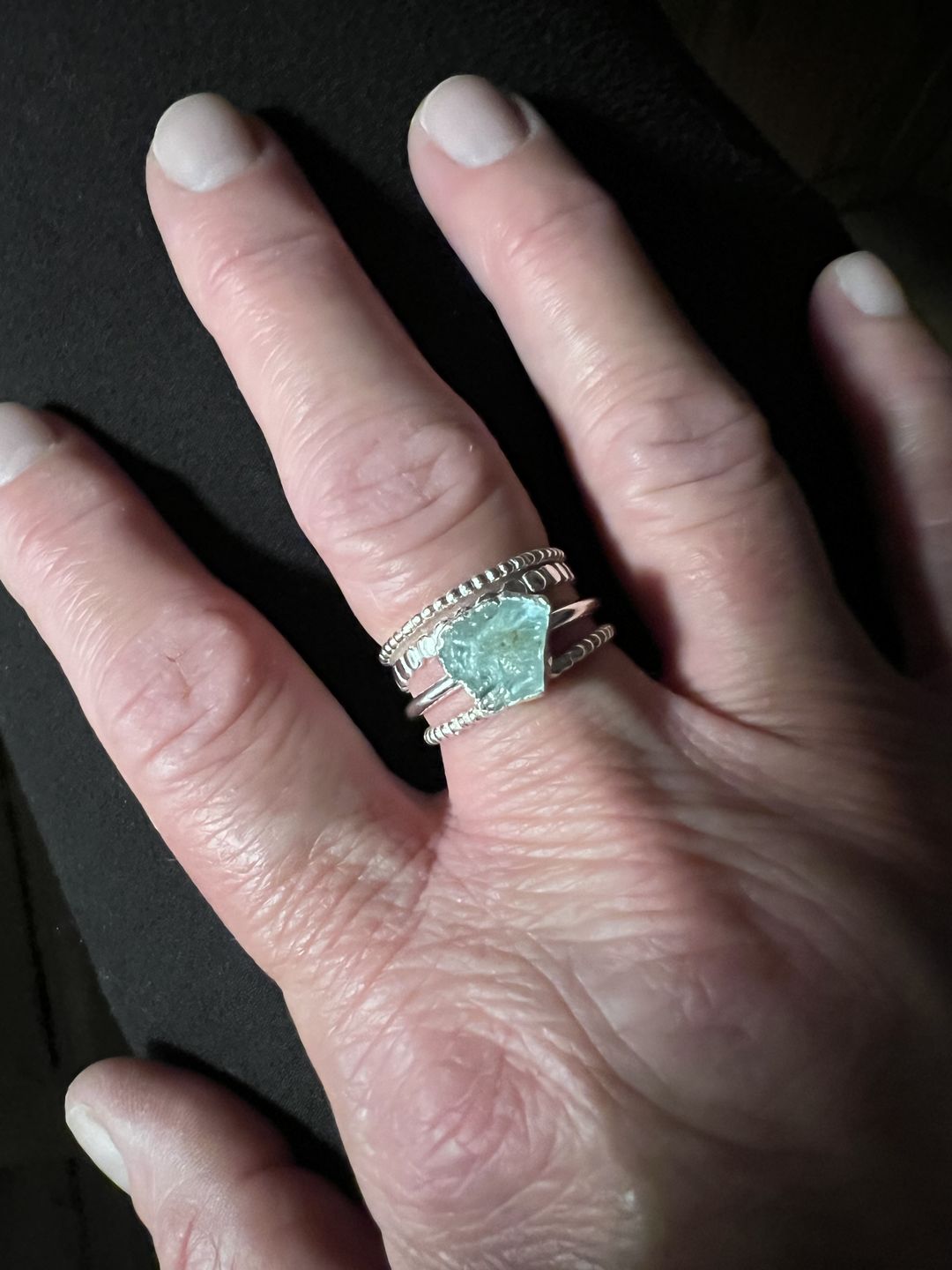 Customer photo review of Aquamarine Stacking Ring Set Sterling Silver
