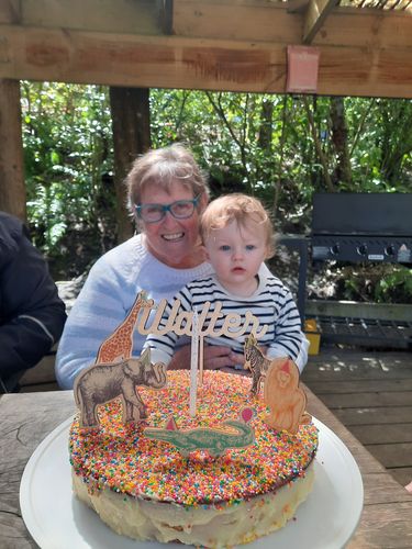 Customer photo review of Bamboo Personalised Cake Topper (two colours available)