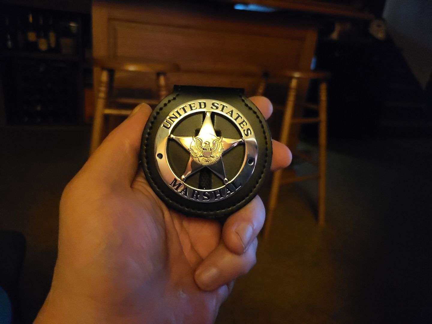 Customer photo review of US Federal Court Law Enforcement MARSHAL Badge Solid Copper Replica Movie Props