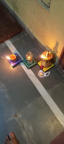 Customer photo review of Lotus Rangoli Wooden Stand / Hridaya Kamalam Kolam Manai / For Lamps / Deities/ Decoration