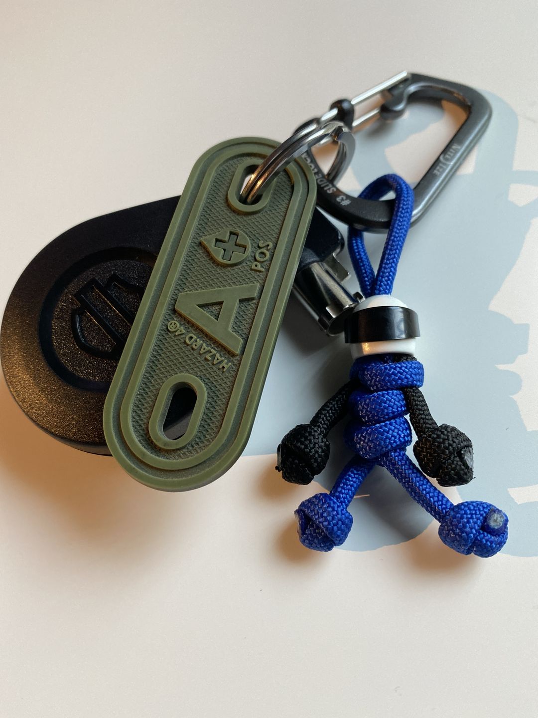 Customer photo review of Blue Biker Buddy Paracord Keychain
