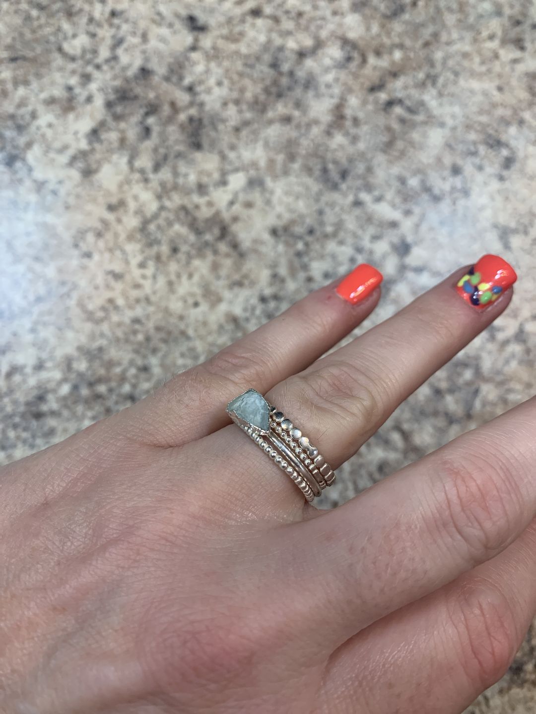 Customer photo review of Aquamarine Stacking Ring Set Sterling Silver