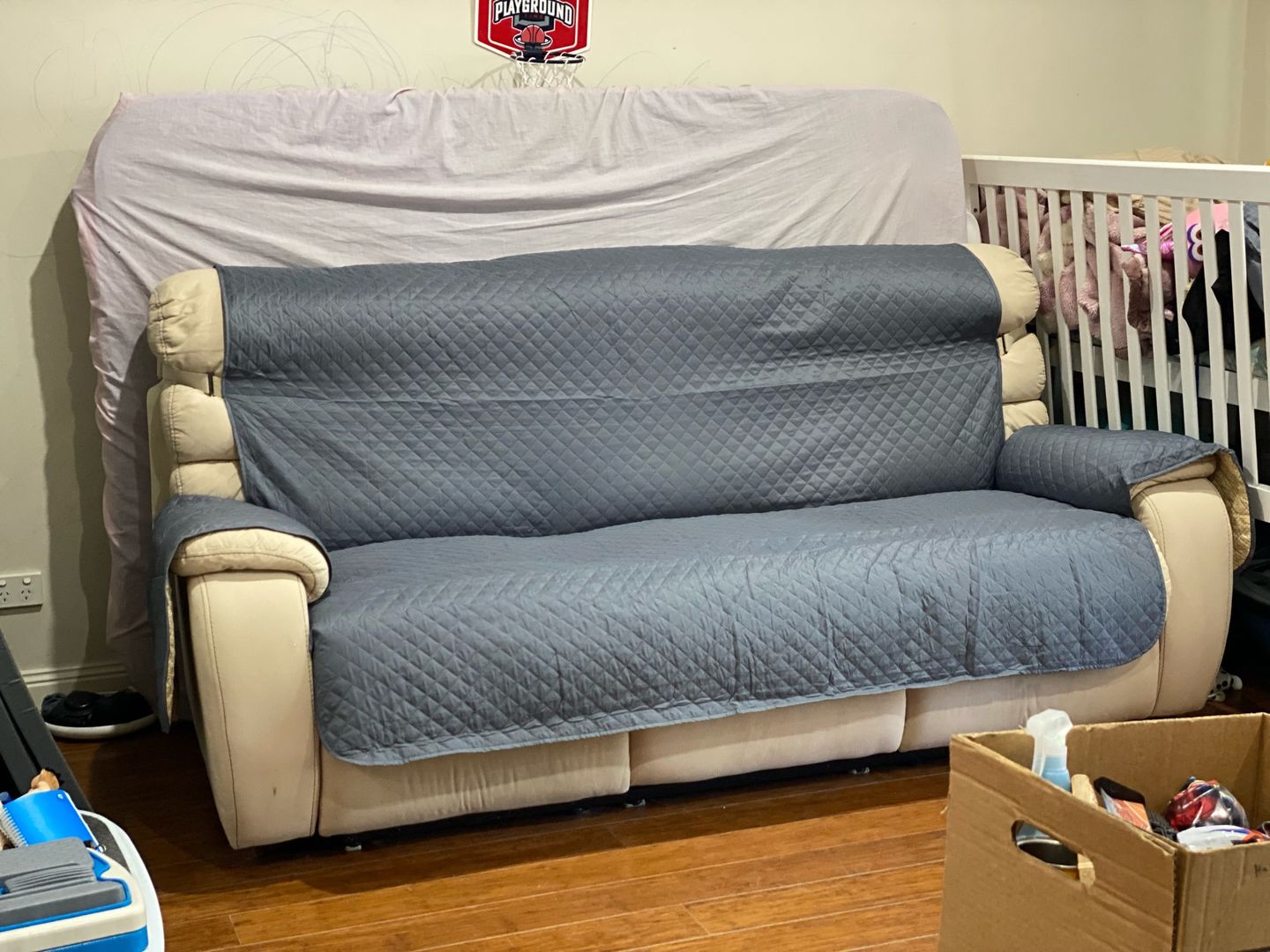 Customer photo review of NEW Machine-Washable, Dryer-Safe Furniture Protector Couch Cover With Side Pockets & Back Straps (+2-In-1 Reversible Colors!)