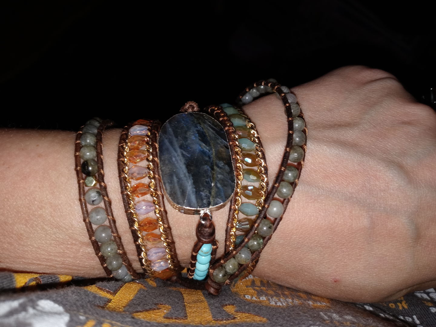 Customer photo review of Natural Labradorite & Gold Chain Bead Wrap Bracelet