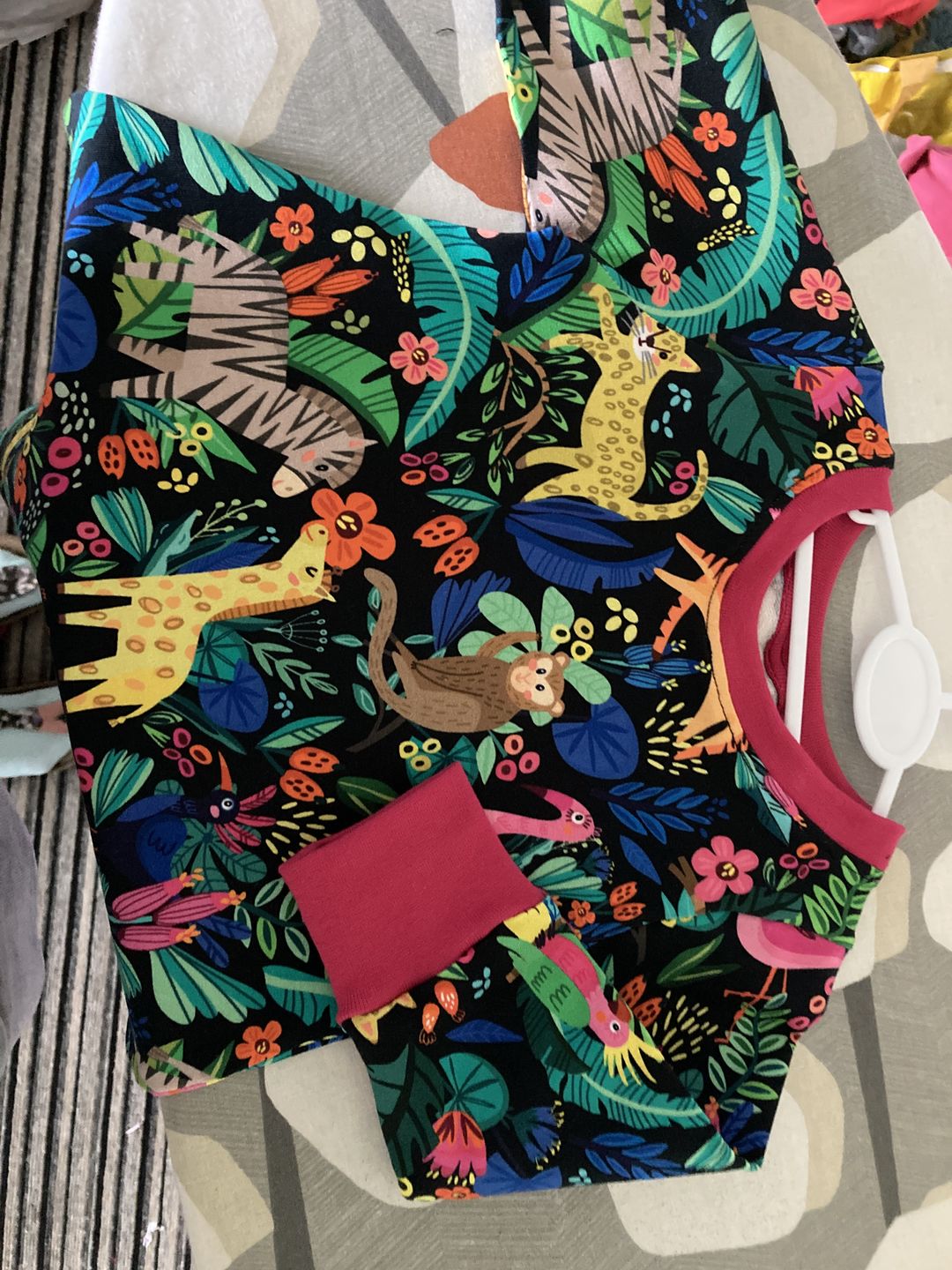 Customer photo review of Animal Jungle on Black French Terry Fabric
