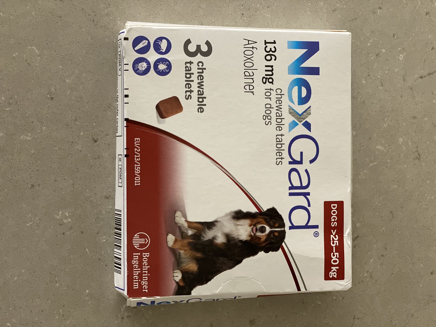 Customer photo review of Nexgard Chew Red for Large Dogs Flea & Tick 60-121 lbs. (25-50kg)
