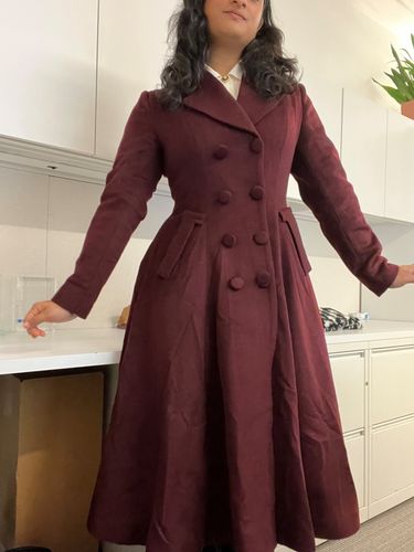 Customer photo review of Wine Red Double Breasted Wool Coat 3893