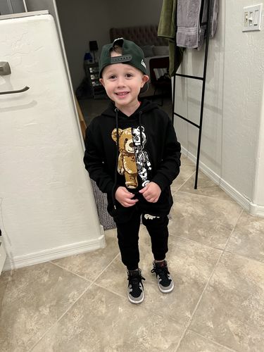Customer photo review of Teddy Robot Raw Drip White Chenille Hoodie and Jogger Set
